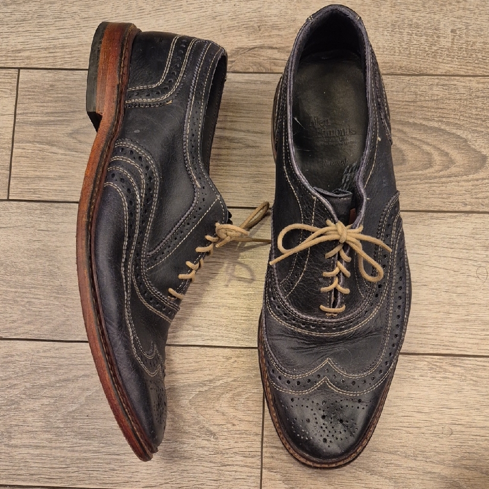 ALLEN EDMONDS‎ Neumok Dark Blue Grey Leather Sz 12 D Mens Wing Tip Oxfords Shoes